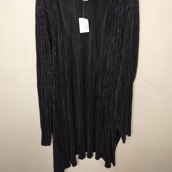 Catherines Cardigan Open Front Black Crinkle Pleated - Picture 3 of 10